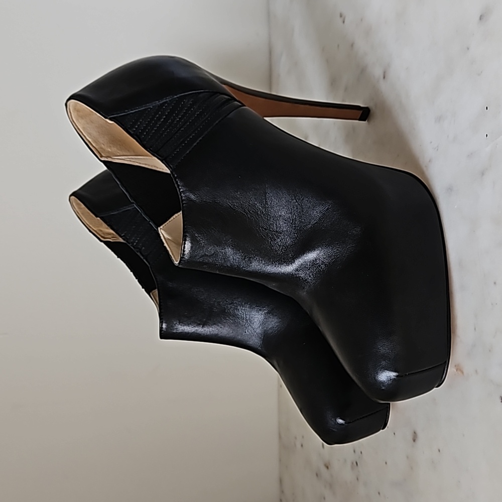BRIAN ATWOOD: NWT black leather platform ankle boots
